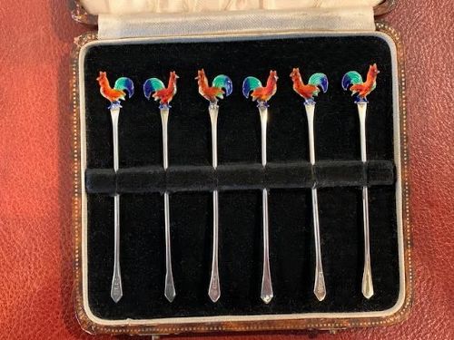 Enamel and Silver Cocktail Picks