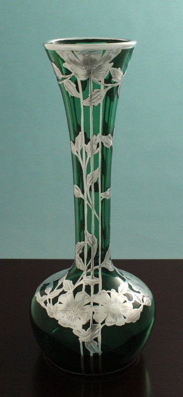 Tall Art Nouveau Silver Overlay Vase