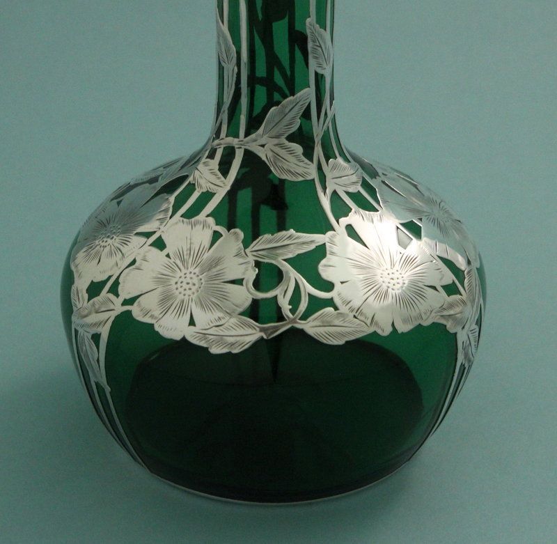 Tall Art Nouveau Silver Overlay Vase
