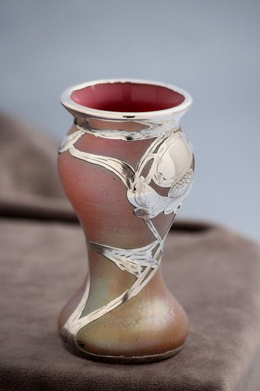 Art Nouveau Kralik Silver Overlay Vase