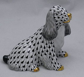 Black Fishnet Herend Porcelain Spaniel Dog Figurine