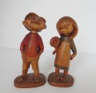 Vintage Hand Carved Wood Anri Boy and Girl with Flower, Children