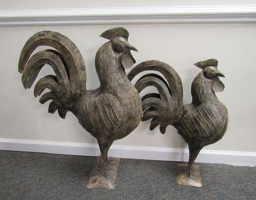 Vintage Metal Chickens, Rooster and Hen