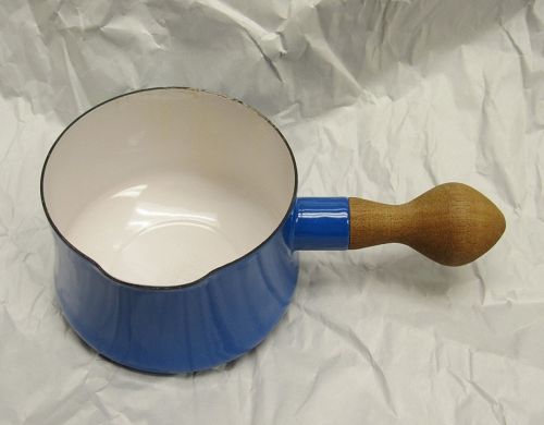 Dansk France Blue Enamel Sauce Pot Pan With Teak Handle