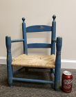 Antique Child's Rush and Painted Wood Rustic Farm Chair