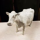 Vintage Cast Iron White Cow Garden Statue