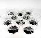 Set of 10 Etched Sherbet Glasses with Black Amethyst Scalloped Feet