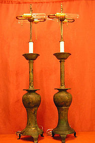 Pair of Oriental Style Metal Lamps