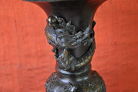 Japanese Bronze Vase/ Lamp with Dragon and Phoenix