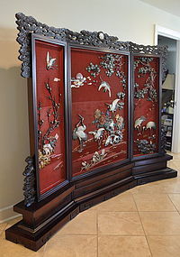 Chinese Cinnabar Lacquer Screen