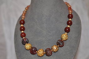 Carnelian and Gilt Metal Beads Necklace SOLD