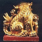 Chinese Gilt Wood Carving of Foo Dog