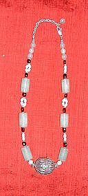 Vintage Silver Boule And Pearl Necklace