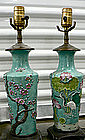 Chinese Famille Rose Vase to Lamp Conversion Pair