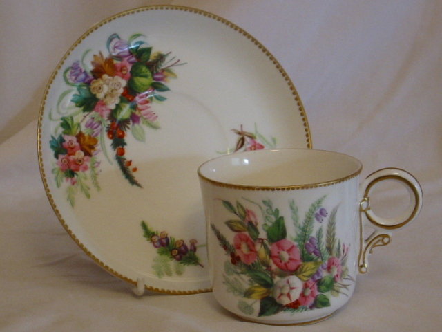 Royal Worcester hand painted cup and saucer