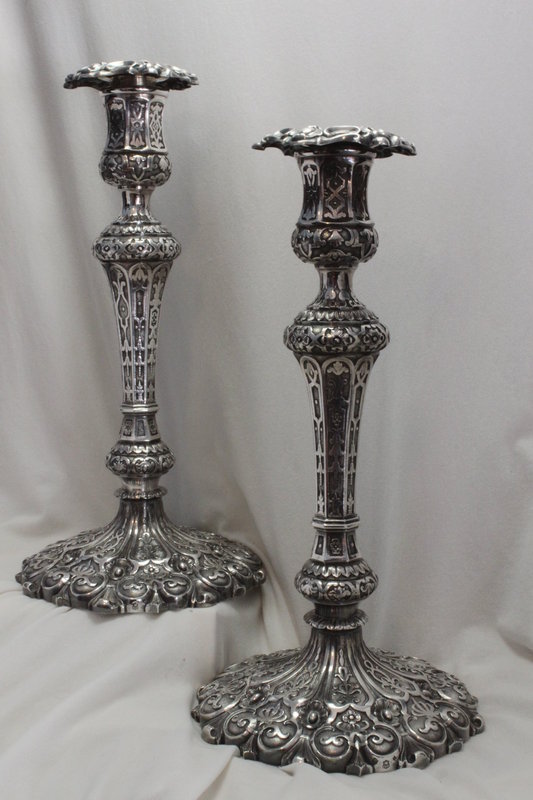 Pair Elkington electroplated candlesticks 1858