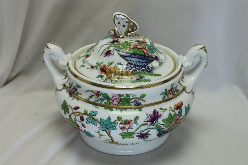 Ridgway hand coloured porcelain lidded sugar bowl