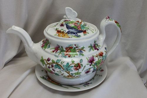 Ridgway hand coloured porcelain teapot and stand