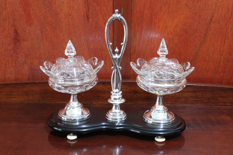 Dutch glass and silver sweetmeats set on stand