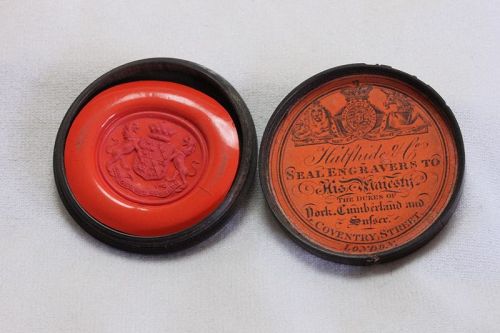 Wax seal impression in a turned ebony box 38 mm diameter