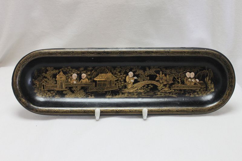 Gilded Chinoiserie papier mache pen tray