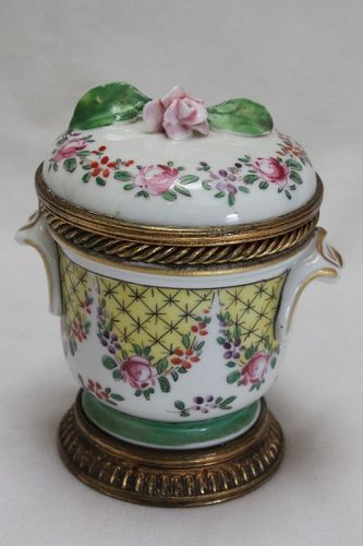 French gilt brass mounted porcelain ladies inkwell