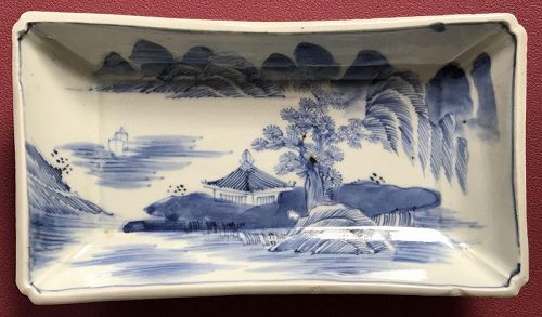 Lovely 18th Century Japanese Nagazara (Long Dish) w/Painted Seascape