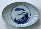 Molded Blue and White 18th Century Japanese Porcelain Dish w/Landscape