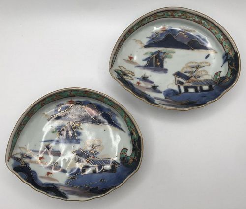 Pr. 18th Cent. Japanese Porcelain Awabi Dishes (Abalone Shell Shaped)
