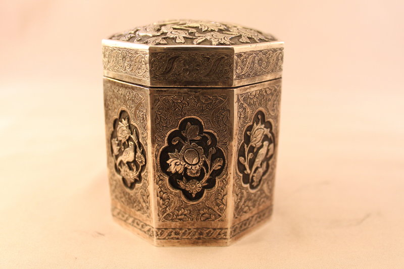 Vintage Persian Repousse Silver Dresser Box