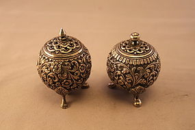 Antique European Repousse Silver Salt & Pepper Shakers,