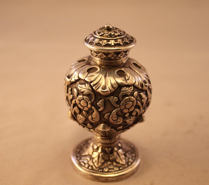 Antique European Repousse Silver Salt Shaker, 19th C.