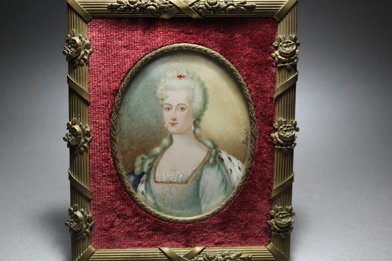 Antique French Miniature Portrait Painting, 19th C.