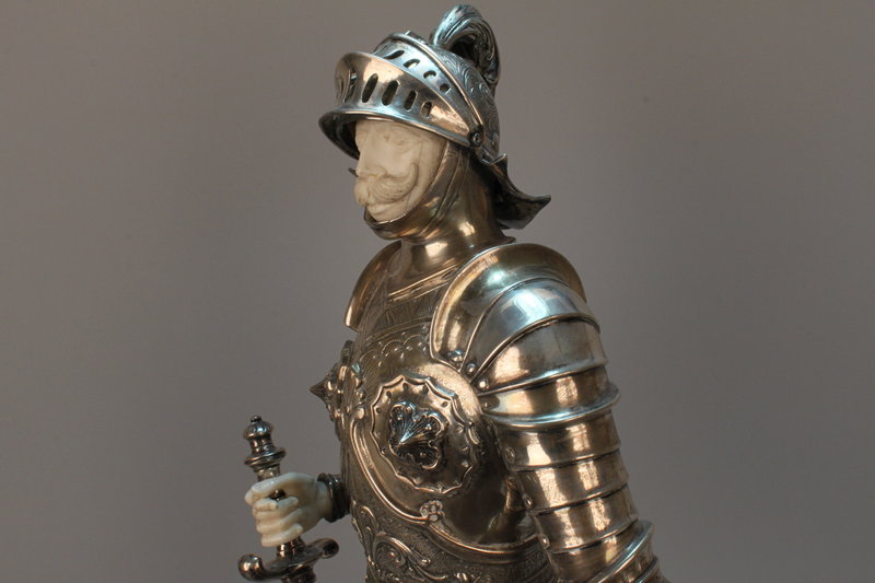 Elegant German Silver and Ivory Figure of a Knight
