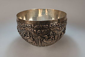 Very Large Antique Burmese Silver Bowl, 19th C.