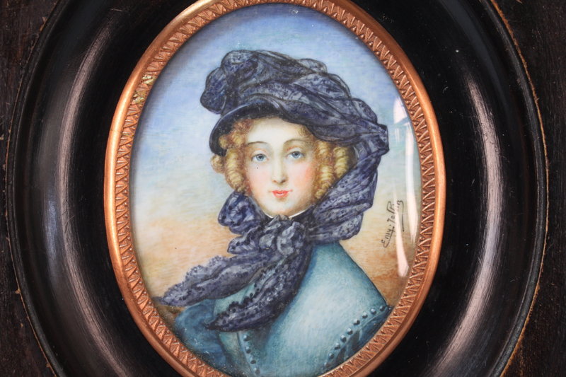 Vintage French Miniature Portrait Painting.