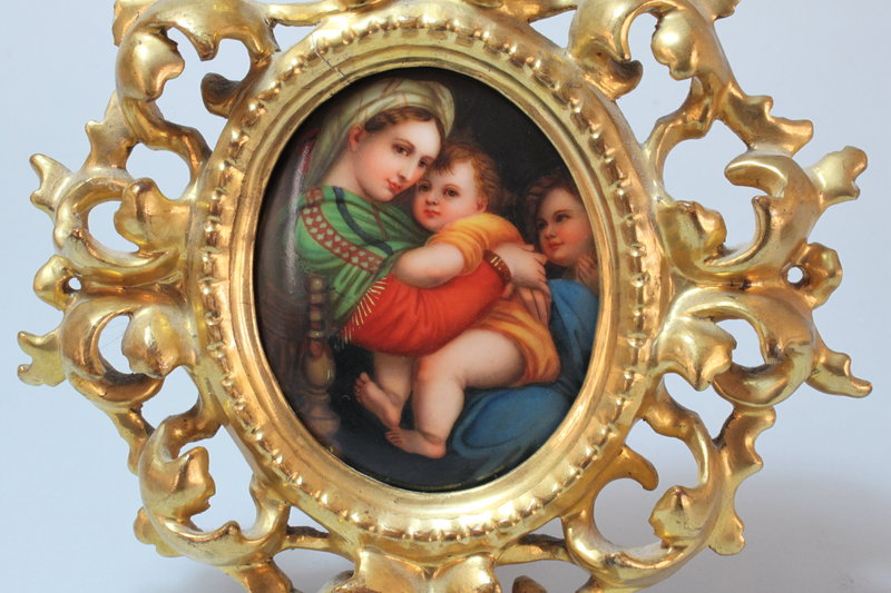 Antique Porcelain Miniature Plaque of Madonna and Child