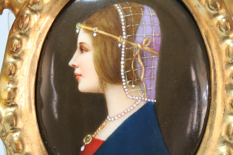 Renaissance Revival Porcelain Miniature Plaque of Beatr