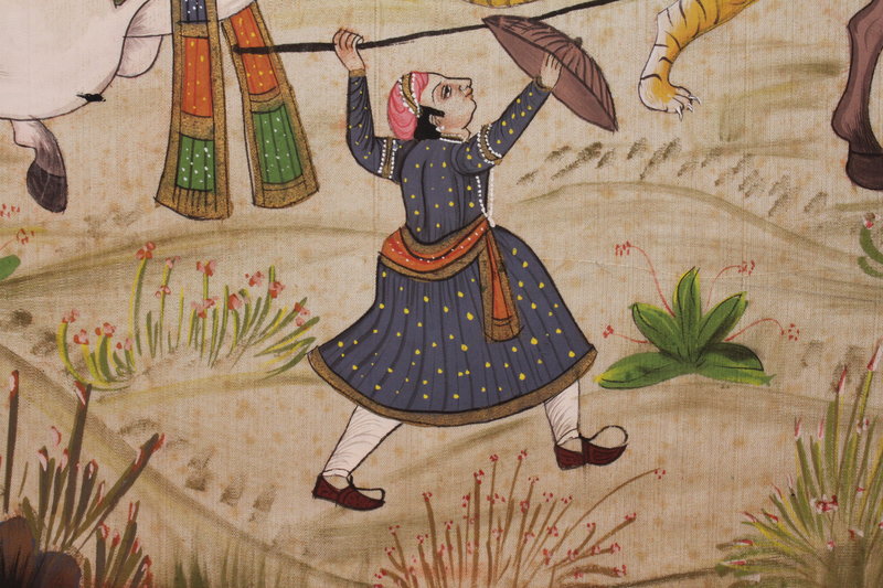 Beautiful Mughal Style Gilt Gouache Painting, Mid 20th