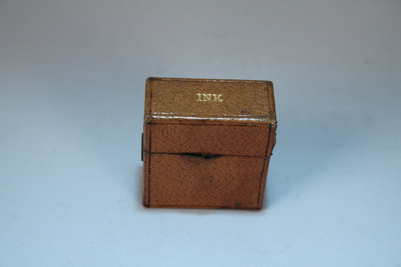Antique Victorian Leather Travel Inkwell, 19th C.