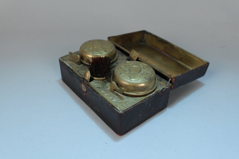 Large Antique Victorian Leather Travel Inkwell, 19th C.