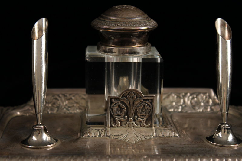 Striking Antique German silver Inkstand, 19th c.