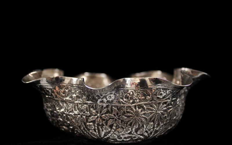 Beautiful Indian Hand Crafted Silver Dish, Ear 20th C.