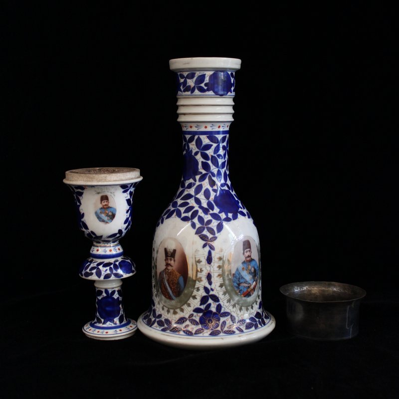 Antique Persian porcelain Hookah, 19th C.