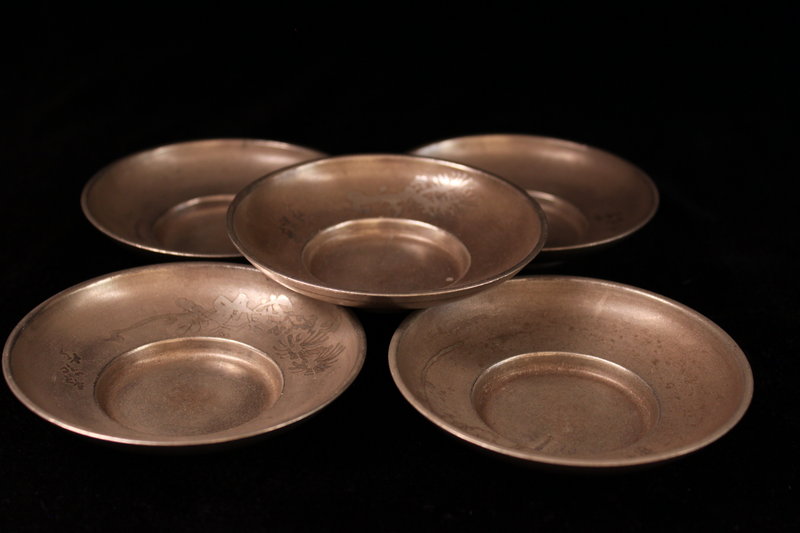 Set of Five Antique Japanese Sake Saucers, 19th c.