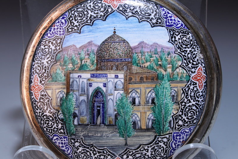 Large Persian Silver-Enameled Compact, Mid 20th C.