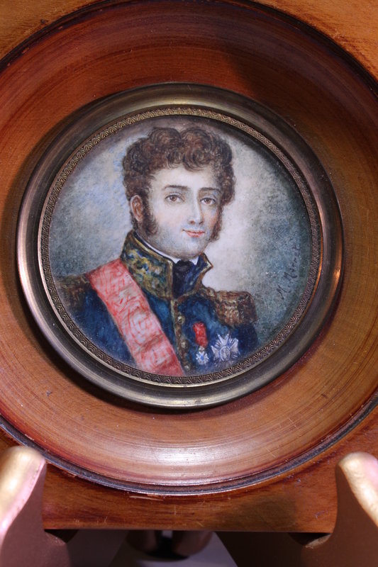 19th c Miniature Portrait Painting of French Military Man.