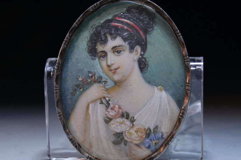 19th C. Miniature Painting, Silver Frame.