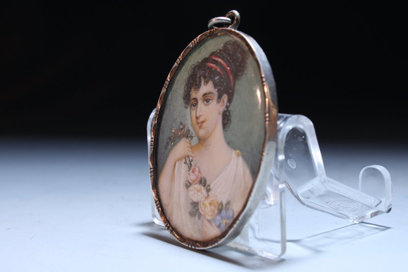 19th C. Miniature Painting, Silver Frame.