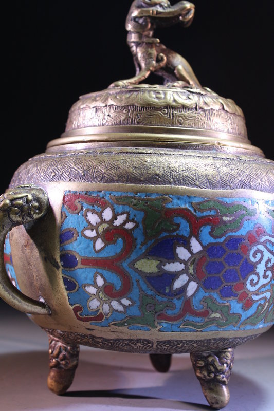 Antique Chinese Cloisonne-Bronze Censer with Dragon Lid